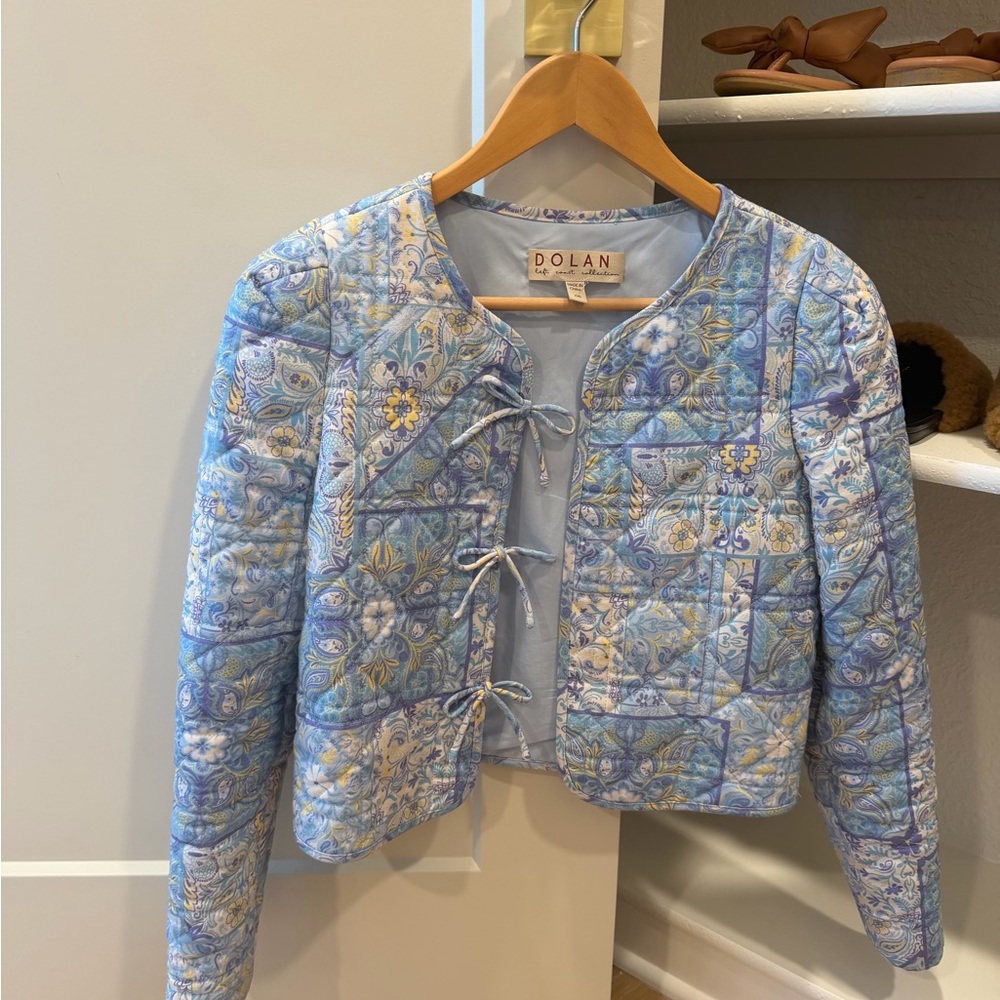dolan Quilted Floral Tie-Front Jacket in Light Blue & White